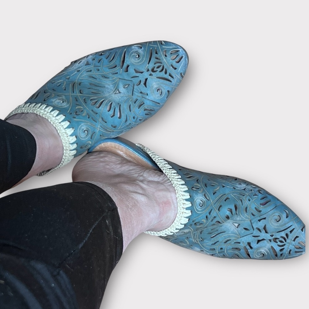 Sundance Vera Cruz Olivetta leather teal mules - Picture 7 of 9